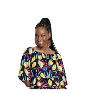 Tabitha Brown x Target Women's Lemon Print Bardot Top - Black Large